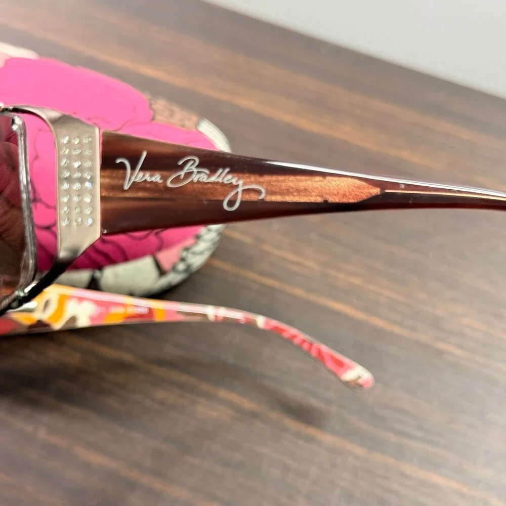 Vera Bradley Julia Sunglasses Carnaby 030 60-17-130 Silver Pink Floral Case